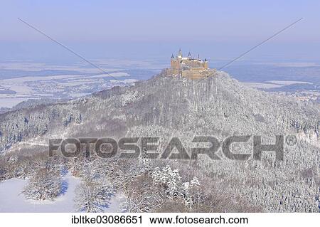 Stock Image - "Burg Hohenzollern Castle in winter, Hechingen, Zollernalb, Schwabische Alb, Baden-Wurttemberg, Germany, Europe". Fotosearch