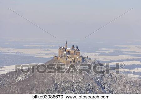 Stock Image - "Burg Hohenzollern Castle in winter, Hechingen, Zollernalb, Schwabische Alb, Baden-Wurttemberg, Germany, Europe". Fotosearch