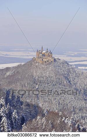 Stock Image - "Burg Hohenzollern Castle in winter, Hechingen, Zollernalb, Schwabische Alb, Baden-Wurttemberg, Germany, Europe". Fotosearch