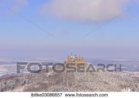 Stock Photo - "Burg Hohenzollern Castle in winter, Hechingen, Zollernalb, Schwabische Alb, Baden-Wurttemberg, Germany, Europe". Fotosearch