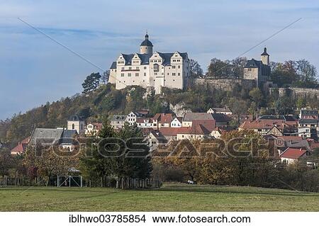 Picture - "Burg Ranis Castle with Ranis village, autumn mood, Ranis, Thuringia, Germany, Europe". Fotosearch
