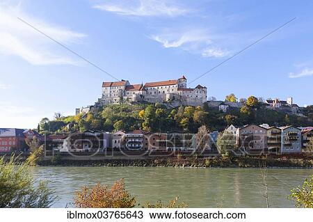 Stock Image - "Burg zu Burghausen Castle above the historic town centre, Burghausen, Upper Bavaria, Bavaria, Germany, Europe". Fotosearch