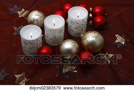 "Burning candles, Christmas decoration with baubles" View Large Photo Image Stock Photo - "Burning candles, Christmas decoration with baubles". Fotosearch