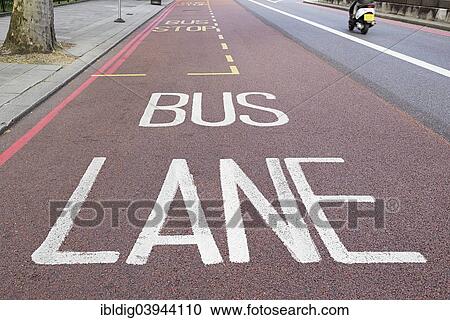 Stock Image - "Bus lane, London, England, United Kingdom, Europe". Fotosearch