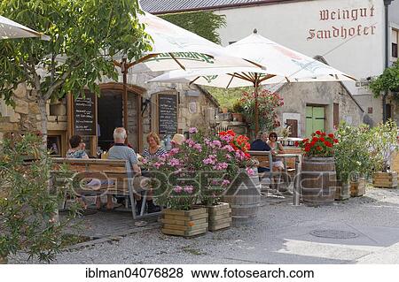 Stock Photo - "Buschenschank, Restaurant, Kellergasse, Neusiedl am See, Northern Burgenland, Burgenland, Austria, Europe". Fotosearch