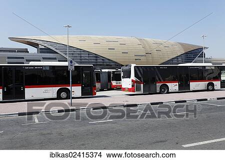 Picture - Buses in front of the Metro Station of Ibn Battuta Mall, Dubai, United Arab Emirates, Middle East, Asia. Fotosearch