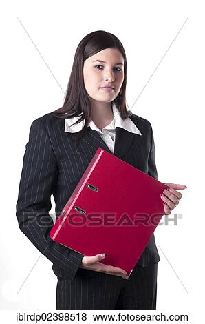 Stock Photo - Businesswoman holding a red folder. Fotosearch