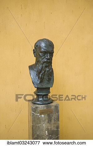 Stock Photo - "Bust of Franz von Lenbach in the atrium, created by Cipri Adolf Bermann, State Gallery Lenbachhaus Munich, after the total refurbishment in 2013, Maxvorstadt, Munich, Upper Bavaria, Bavaria, Germany, Europe". Fotosearch