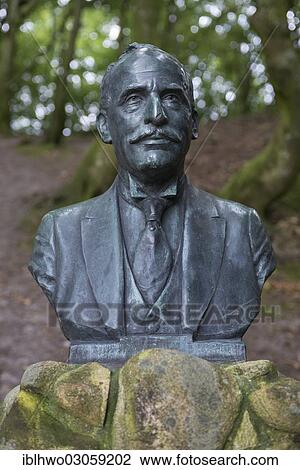 Stock Image - "Bust of Max Henius in Rebild Bakker Nature Reserve, forest region of Rold Skov, Kommune Rebild, Himmerland, Region Nordjylland, Jutland, Denmark, Europe". Fotosearch