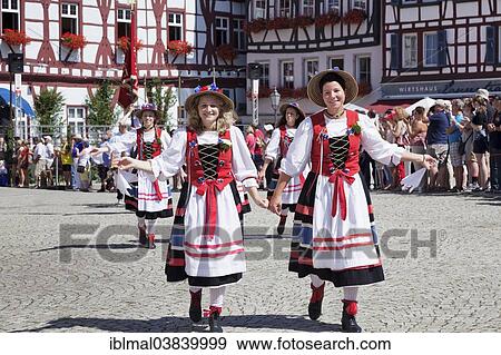 Stock Photo - "Butcher's girls"""", local costume group, historical parade, Schaferlauf festival, Bad Urach, Baden-Wurttemberg, Germany, Europe". Fotosearch