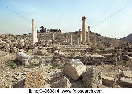 Picture - "Byzantine Basilica, ancient ruins of Pella, also Tabaqat Fahl, Wadi Jirm el Moz, Jordan Valley, near Irbid, Jordan, Asia". Fotosearch