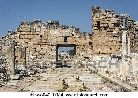 "Byzantine gate and arcade street, the north gate behind, Hierapolis, ancient Greek city, UNESCO World Heritage, near Pamukkale, Phrygia, Denizli Province, Turkey, Asia" View Large Photo Image Picture - "Byzantine gate and arcade street, the north gate behind, Hierapolis, ancient Greek city, UNESCO World Heritage, near Pamukkale, Phrygia, Denizli Province, Turkey, Asia". Fotosearch