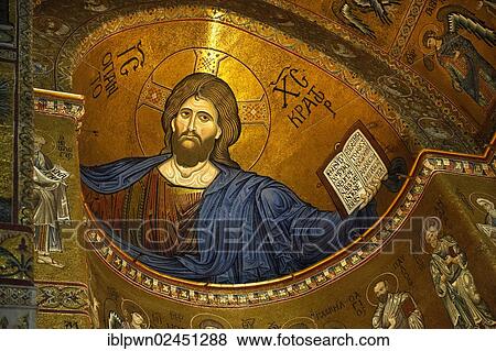 "Byzantine mosaic of Jesus Christ in the Cathedral of Monreale, Palermo, Sicily, Italy, Europe" View Large Photo Image Stock Photo - "Byzantine mosaic of Jesus Christ in the Cathedral of Monreale, Palermo, Sicily, Italy, Europe". Fotosearch