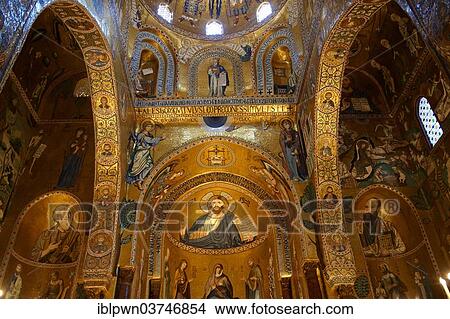 "Byzantine mosaics with Christ Pantocrator above the altar at the Palatine Chapel or Cappella Palatina, Palazzo Reale, Palermo, Sicily, Italy, Europe" View Large Photo Image Picture - "Byzantine mosaics with Christ Pantocrator above the altar at the Palatine Chapel or Cappella Palatina, Palazzo Reale, Palermo, Sicily, Italy, Europe". Fotosearch