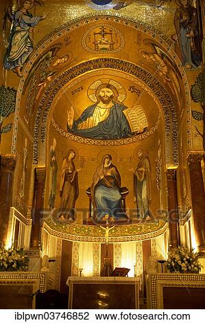 "Byzantine mosaics with Christ Pantocrator above the altar at the Palatine Chapel or Cappella Palatina, Palazzo Reale, Palermo, Sicily, Italy, Europe" View Large Photo Image Stock Image - "Byzantine mosaics with Christ Pantocrator above the altar at the Palatine Chapel or Cappella Palatina, Palazzo Reale, Palermo, Sicily, Italy, Europe". Fotosearch