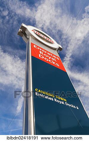 Stock Image - Cable car and airline sign, London, England, United Kingdom, Europe. Fotosearch