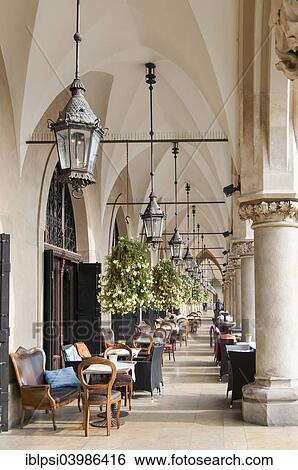 Stock Photograph - "Cafe at Sukiennice, Renaissance Cloth Hall, on Rynek Glowny or Main Market Square, Krakow, Poland, Europe". Fotosearch