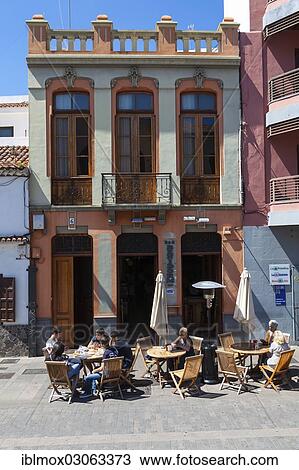 Stock Image - "Cafe, Plaza de la Conception in the historic city of San Cristobal de La Laguna, San Cristobal de La Laguna, La Laguna, Tenerife, Canary Islands, Spain, Europe". Fotosearch