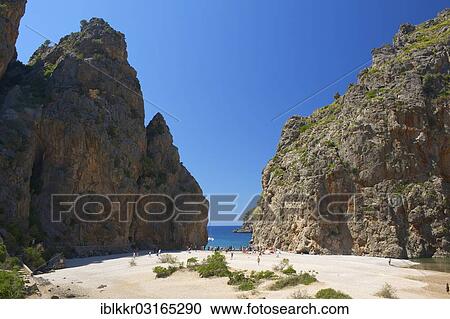 Stock Image - "Cala de sa Calobra bay, Serra de Tramuntana, Sa Calobra, Serra de Tramuntana, Majorca, Balearic Islands, Spain, Europe". Fotosearch