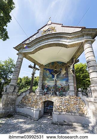 Stock Image - "Calvary chapel, Berchtesgaden, Berchtesgadener Land district, Upper Bavaria, Bavaria, Germany, Europe". Fotosearch