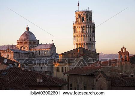 Stock Image - "Campanile, Leaning Tower of Pisa and Duomo di Santa Maria Assunta cathedral, Pisa, Province of Pisa, Tuscany, Italy, Europe". Fotosearch