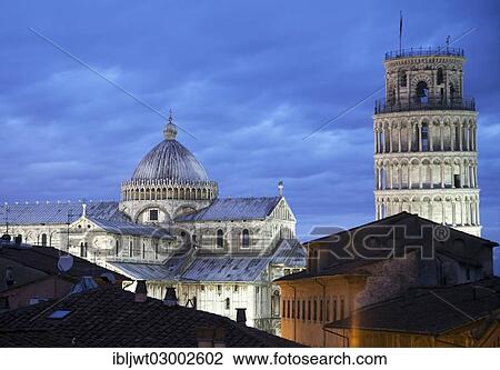 Stock Image - "Campanile, Leaning Tower of Pisa and Duomo di Santa Maria Assunta cathedral, Pisa, Province of Pisa, Tuscany, Italy, Europe". Fotosearch