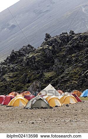 Camping ground, Landmannalaugar, Iceland, Europe View Large Photo Image Stock Photo - Camping ground, Landmannalaugar, Iceland, Europe. Fotosearch