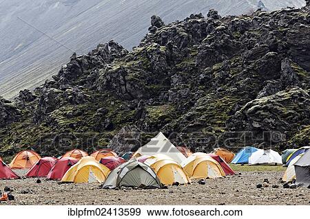Camping ground, Landmannalaugar, Iceland, Europe View Large Photo Image Stock Photo - Camping ground, Landmannalaugar, Iceland, Europe. Fotosearch