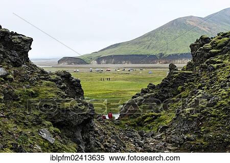 Camping ground, Landmannalaugar, Iceland, Europe View Large Photo Image Stock Photography - Camping ground, Landmannalaugar, Iceland, Europe. Fotosearch
