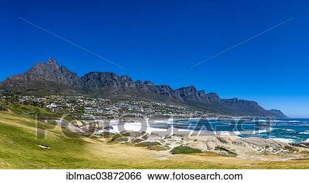 Stock Photograph - "Camps Bay with the Twelve Apostles, Cape Town, Western Cape, South Africa, Africa". Fotosearch