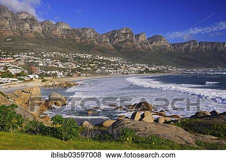 Stock Photo - "Camps Bay with Twelve Apostles mountains, Cape Town, Western Cape, South Africa, Africa". Fotosearch