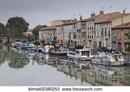 "Canal du Midi in Castelnaudary, harbour in the town, Carcassonne, Languedoc-Roussillon, Aude, France, Europe" View Large Photo Image Stock Image - "Canal du Midi in Castelnaudary, harbour in the town, Carcassonne, Languedoc-Roussillon, Aude, France, Europe". Fotosearch