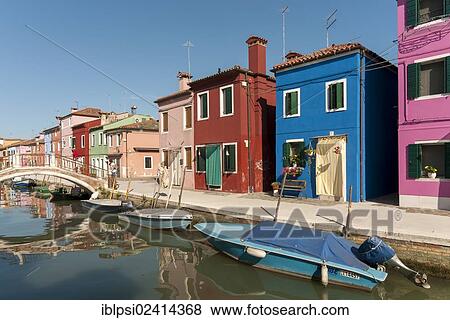 Canal with boats, colourful houses, Fondamenta di Terranova, Burano, Venice, Veneto, Italy, Europe View Large Photo Image Stock Photo - Canal with boats, colourful houses, Fondamenta di Terranova, Burano, Venice, Veneto, Italy, Europe. Fotosearch