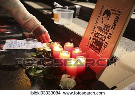"Candles at the commemorative demonstration for the 8th anniversary of the death of Oury Jalloh, a refugee from Sierra Leone who died in police custody in Dessau, Dessau, dessau, Saxony-Anhalt, Germany, Europe" View Large Photo Image Picture - "Candles at the commemorative demonstration for the 8th anniversary of the death of Oury Jalloh, a refugee from Sierra Leone who died in police custody in Dessau, Dessau, dessau, Saxony-Anhalt, Germany, Europe". Fotosearch