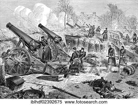 Stock Photography - "Cannon during the German siege of Paris, historic scene from the Franco-Prussian War or Franco-German War, 1870-1871, between the French Empire and the Kingdom of Prussia". Fotosearch