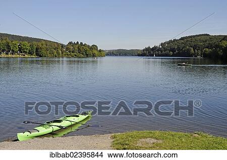 "Canoe, Kalberschnacke bay, Listertalsperre dam, lake Listersee, reservoir, Olpe, Ebbegebirge nature park, Sauerland, North Rhine-Westphalia, Germany, Europe, PublicGround, Europe" View Large Photo Image Picture - "Canoe, Kalberschnacke bay, Listertalsperre dam, lake Listersee, reservoir, Olpe, Ebbegebirge nature park, Sauerland, North Rhine-Westphalia, Germany, Europe, PublicGround, Europe". Fotosearch