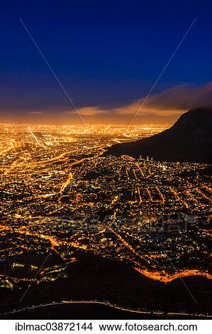 "Cape Town at night, view from Lion's Head Mountain, Cape Town, Western Cape, South Africa, Africa" View Large Photo Image Picture - "Cape Town at night, view from Lion's Head Mountain, Cape Town, Western Cape, South Africa, Africa". Fotosearch