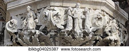 Stock Photo - "Capital with sculptures, Piazza San Marco, Doge's Palace, Piazzetta, Venice, Veneto, Italy, Europe". Fotosearch