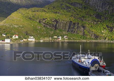 Stock Photo - "Car ferry in the port of Moskenes, Lofoten, Nordland, Norway, Europe". Fotosearch