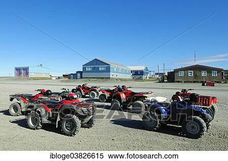 "Car park with several quad bikes, ATV, in the Inuit village of Ulukhaktok, Victoria Island, formerly Holman Island, Northwest Territories, Canada, North America" View Large Photo Image Stock Photography - "Car park with several quad bikes, ATV, in the Inuit village of Ulukhaktok, Victoria Island, formerly Holman Island, Northwest Territories, Canada, North America". Fotosearch