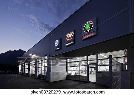 "Car repair shop at dusk, St. Gertraudi, Reith im Alpbachtal, Kufstein District, North Tirol, Tirol, Austria, Europe" View Large Photo Image Stock Photo - "Car repair shop at dusk, St. Gertraudi, Reith im Alpbachtal, Kufstein District, North Tirol, Tirol, Austria, Europe". Fotosearch