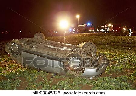 "Car which has strayed from the road and rolled over onto its roof, L82 near Lehmen, Rhineland-Palatinate, Germany, Europe" View Large Photo Image Stock Photograph - "Car which has strayed from the road and rolled over onto its roof, L82 near Lehmen, Rhineland-Palatinate, Germany, Europe". Fotosearch