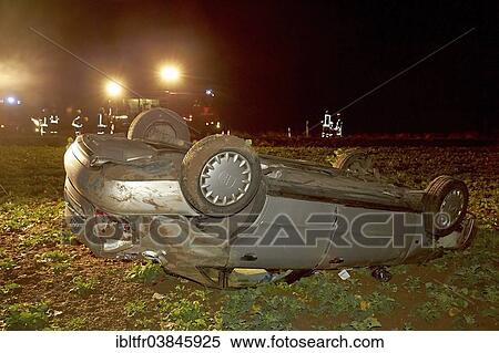 "Car which has strayed from the road and rolled over onto its roof, L82 near Lehmen, Rhineland-Palatinate, Germany, Europe" View Large Photo Image Stock Photography - "Car which has strayed from the road and rolled over onto its roof, L82 near Lehmen, Rhineland-Palatinate, Germany, Europe". Fotosearch