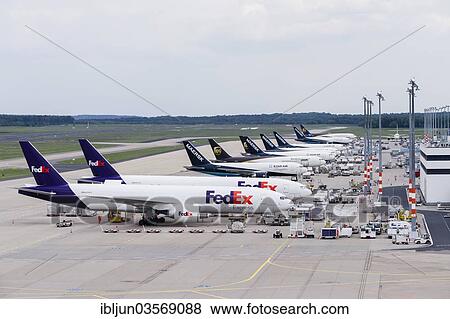 Stock Photo - "Cargo aircraft at Cologne-Bonn Airport, Cologne, Rhineland, North Rhine-Westphalia, Germany, Europe". Fotosearch