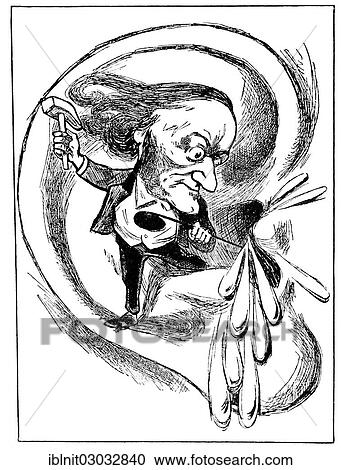 Stock Image - "Caricature of Richard Wagner, April 1869, from the yearbook """"Moderne Kunst in Meisterholzschnitten"""", German for """"Modern Art in Master Woodcuts"""", 1900". Fotosearch