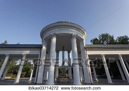 Stock Image - "Caroline Spring pavilion, classical pavilion, Marianske Lazne, Karlovy Vary Region, Bohemia, Czech Republic, Europe". Fotosearch