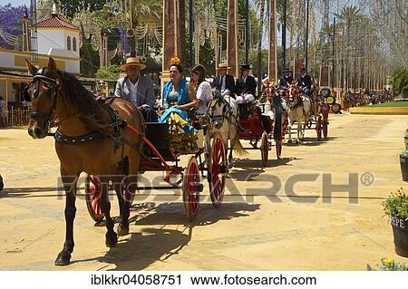 Stock Image - "Carriages at the Feria del Caballo, Jerez de la Frontera, Andalusia, Spain, Europe". Fotosearch