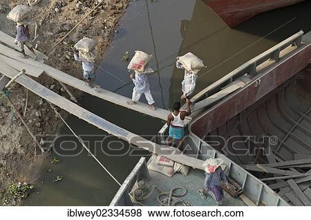 "Carriers unloading a ship with cement bags, Turag River, Gabtoli, Dhaka, Bangladesh, South Asia, Asia" View Large Photo Image Stock Photo - "Carriers unloading a ship with cement bags, Turag River, Gabtoli, Dhaka, Bangladesh, South Asia, Asia". Fotosearch
