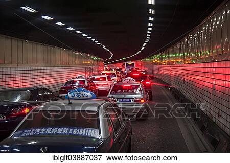 "Cars in a tunnel, traffic jam, Shanghai, China, Asia" View Large Photo Image Stock Photo - "Cars in a tunnel, traffic jam, Shanghai, China, Asia". Fotosearch