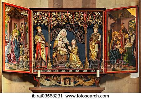 "Carved altar dedicated to St Anne with the Anna selbdritt group between two saints, painted wings, Romanesque Church of St. Mary, Gelnhausen, Hesse, Germany, Europe" View Large Photo Image Stock Image - "Carved altar dedicated to St Anne with the Anna selbdritt group between two saints, painted wings, Romanesque Church of St. Mary, Gelnhausen, Hesse, Germany, Europe". Fotosearch